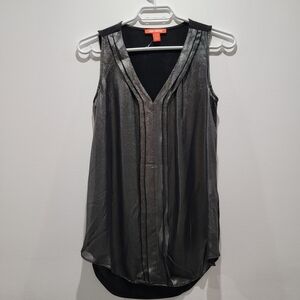 Joe Fresh Women's Black and Silver Shimmery Sleeveless Blouse Sz XS